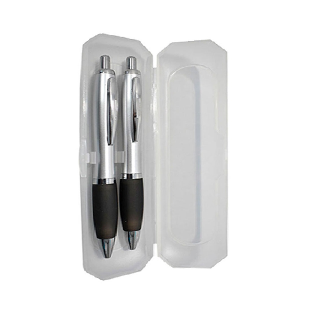 set, plástico, plateado, 14 centimetros, de lapicero y, portaminas en estuche