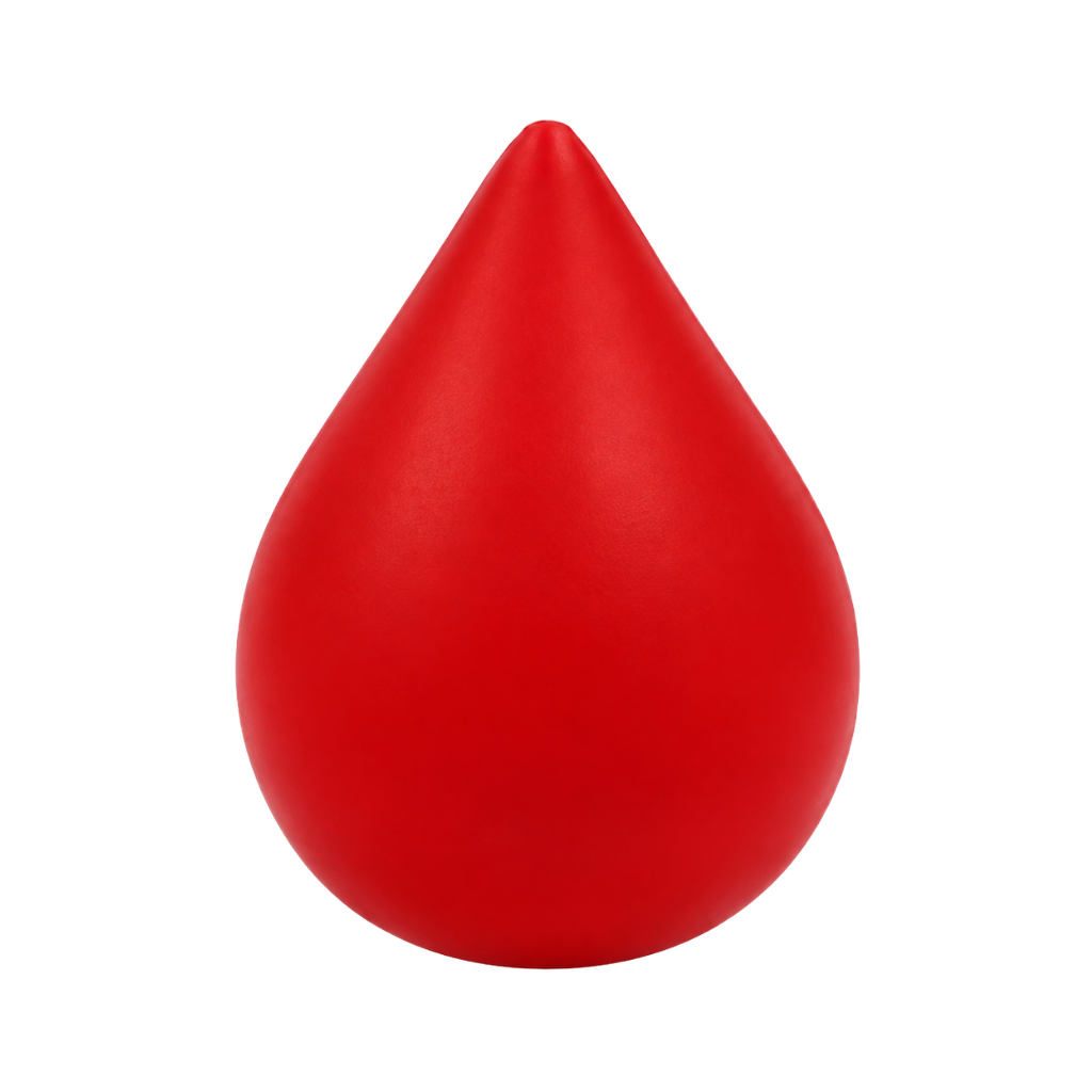 antiestres, pu, rojo, 8*6 centimetros, forma de gota,