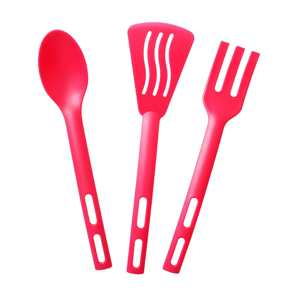 set de utensilios, plástico, rojo, 24 centimetros, 3 piezas