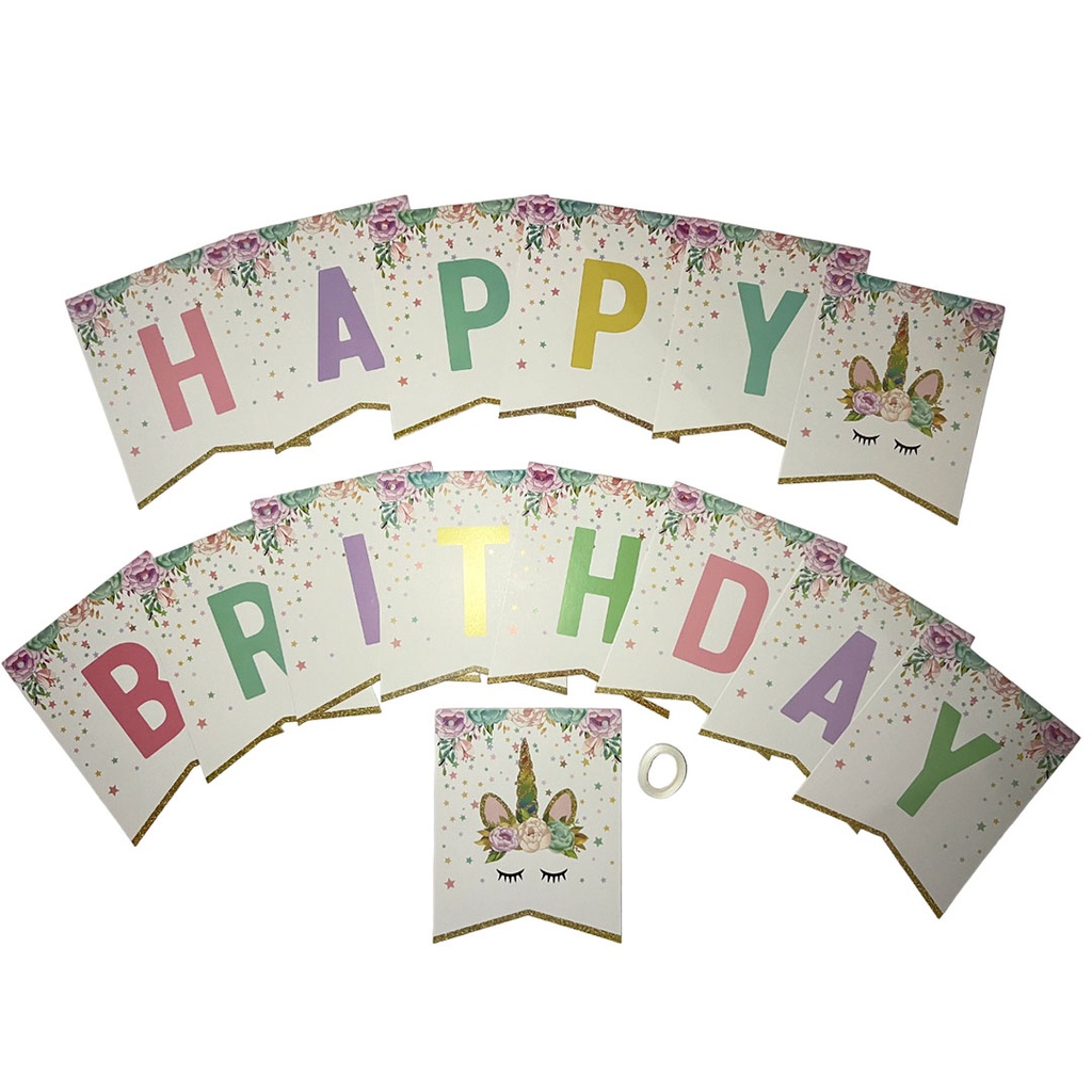 banner, papel, personalizado, 14.5*18 centimetros, 3 metros de largo, diseño unicornio