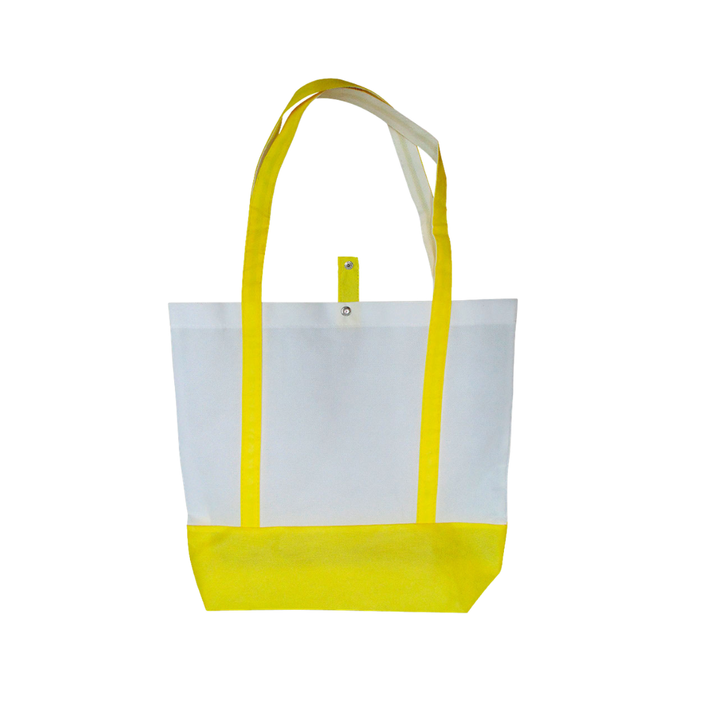 bolsa, tela ecológica, blanca, fajas color , amarillo 42*37*11.5 cm ava