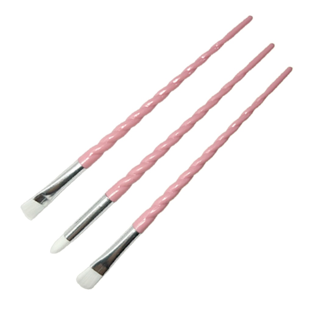 set de  3 brochas candy de plastico y aluminio, 17.5cm