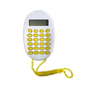 calculadora digital con pita, plastico, amarillo