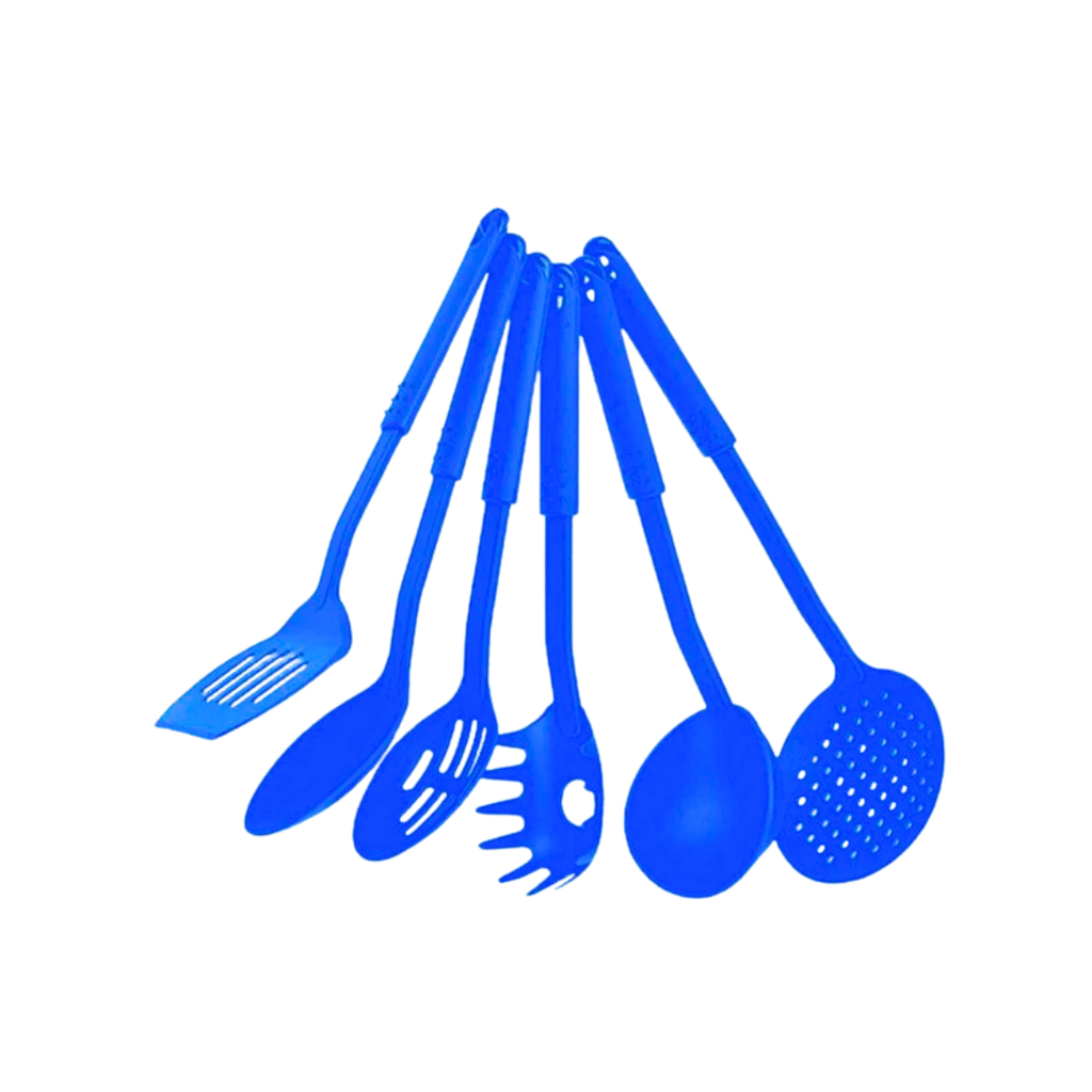 set de 6 utensilios, plástico, azul, para cocina ,