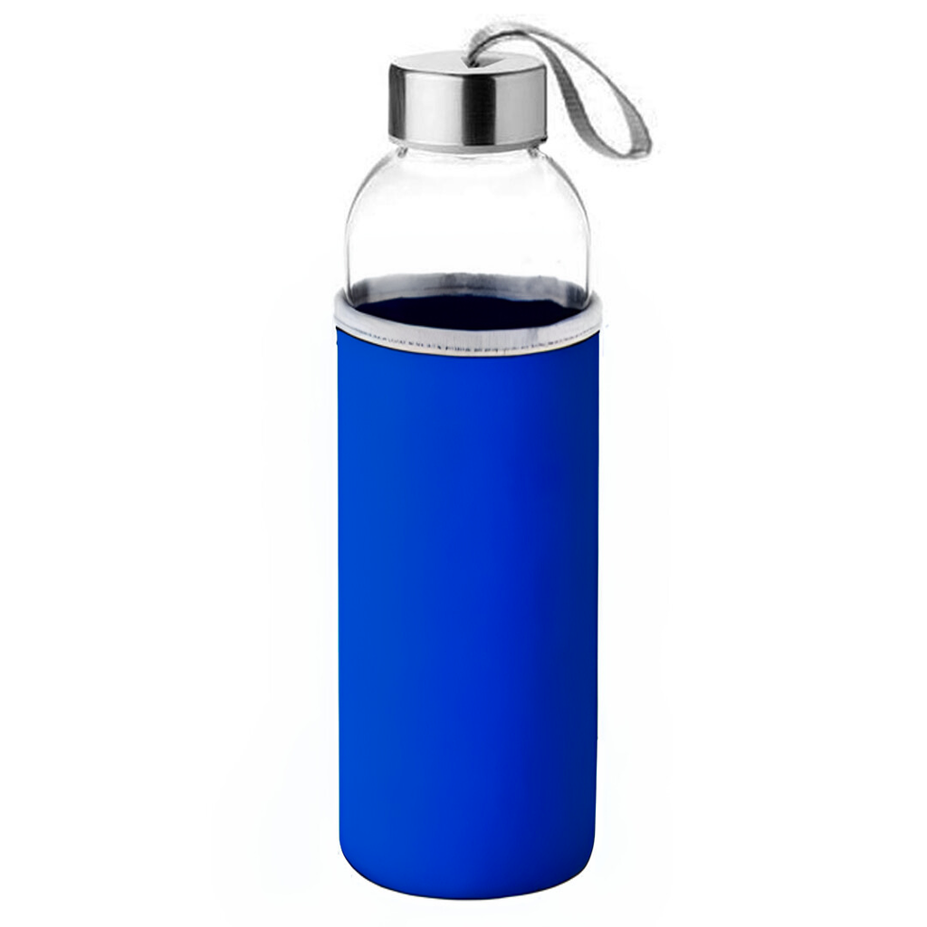 pachones, vidrio, azul reflex, 500 mililitro, con funda de neopreno