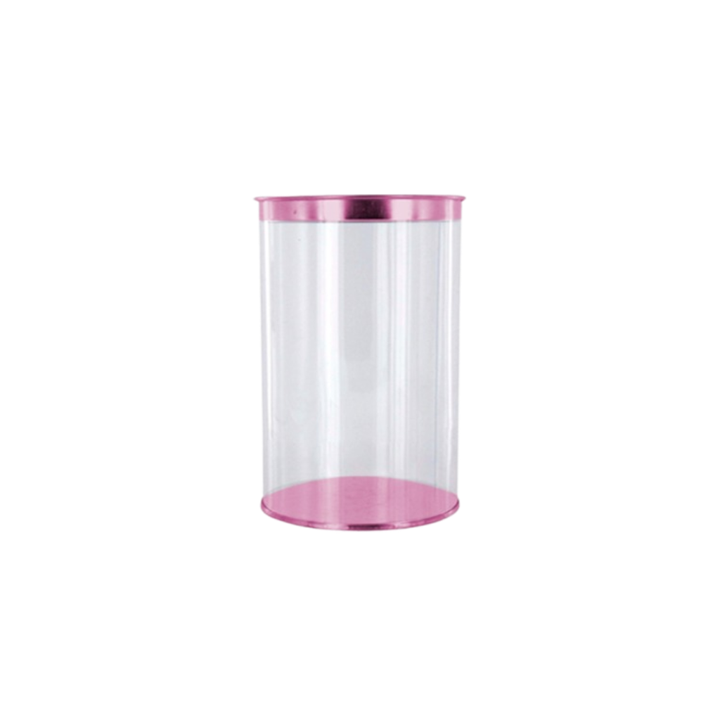 estuche cilindrico, pvc, rosado, 75*100 centimetros, con tapadera y base de colores