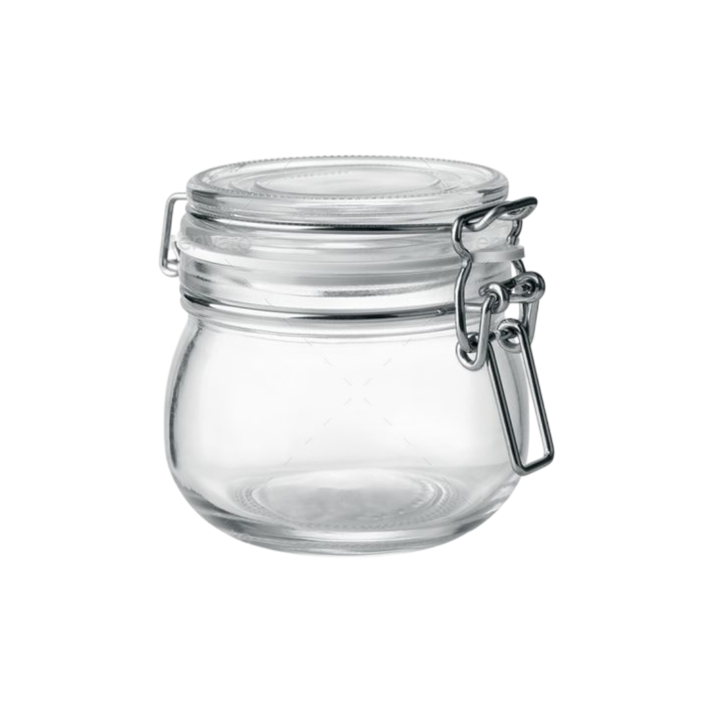 frasco, vidrio, transparente, 500 ml hermetico , sello blanco