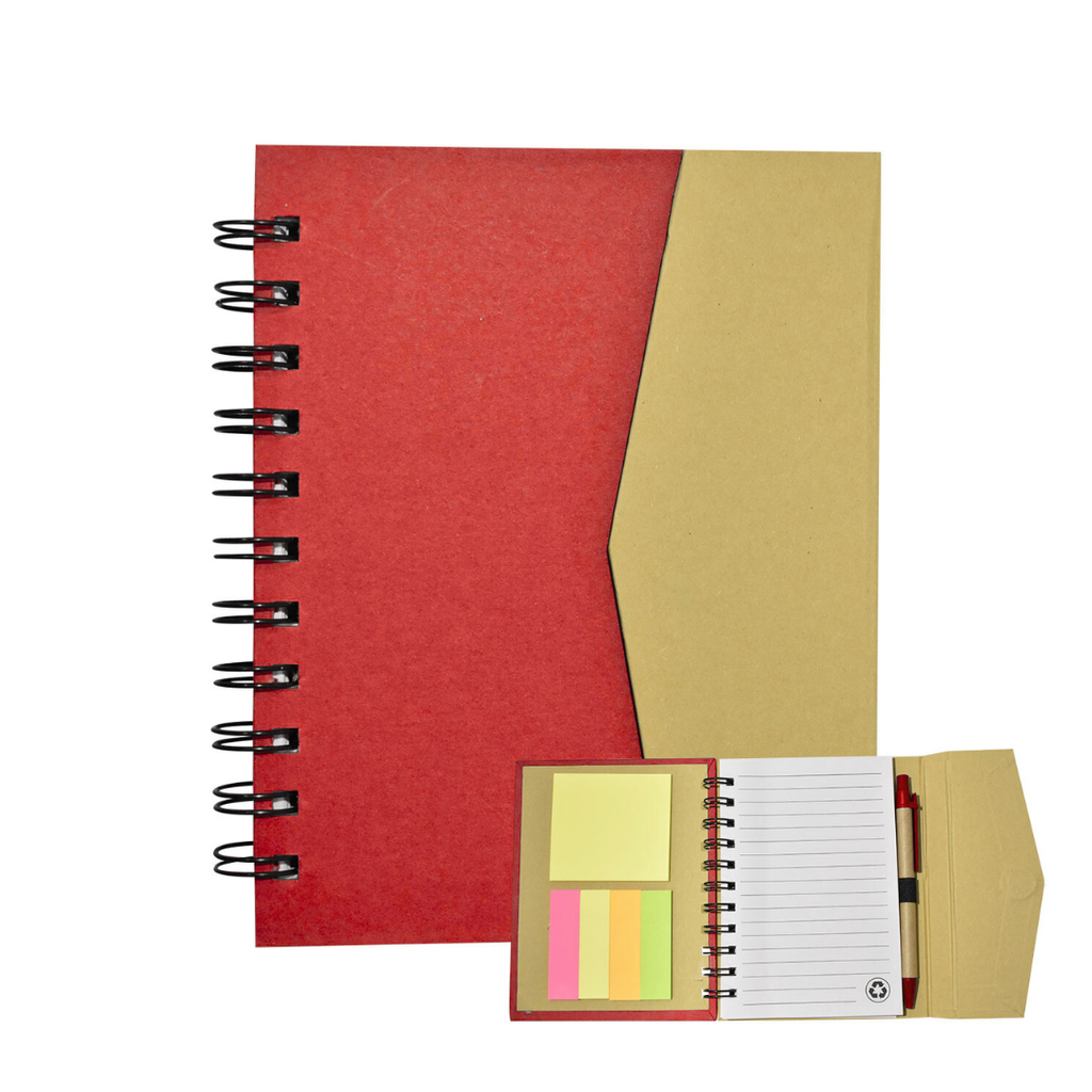 libretas, ecologica de carton, rojo, 16*12.5 centimetros, con tapa con iman 70 paginas