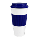 vasos, plástico, blanco, 600 mililitro, con tapadera y agarrador azul
