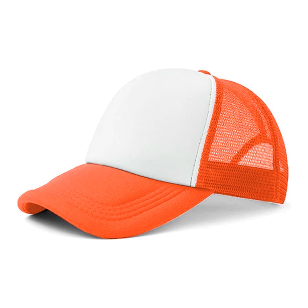 gorras para sublimar, cuerpo de malla, anaranjado, cierre plastico ,