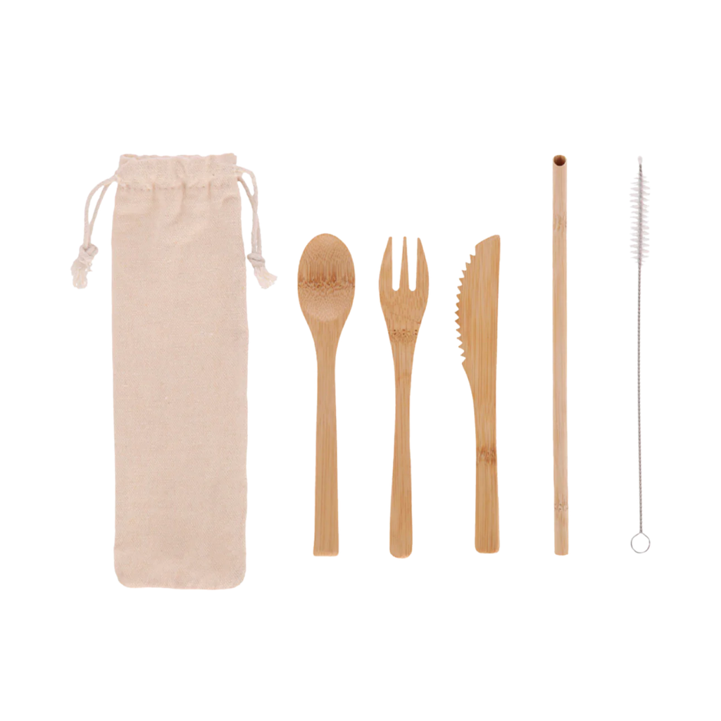 set de 5 cubiertos, bambú, color natural, 16 cm ,