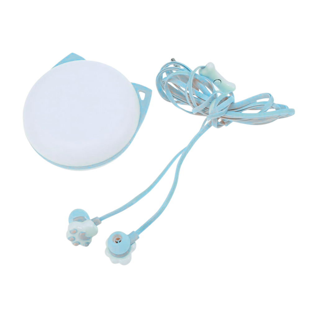 caja redonda, plástico, celeste, 6 cm con orejas de , gato y cable 1.2 m