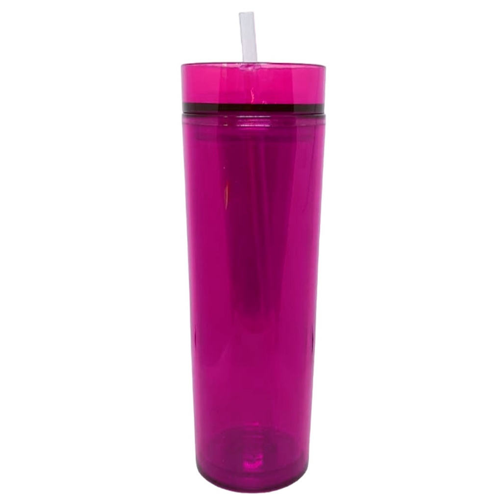 pachon, acrilico, fucsia, 16 oz doble pared , con pajilla