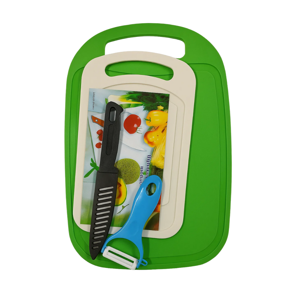 set de 2 tablas, plástico, surtido, con pelador , cuchillo