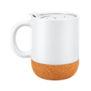 tazas, cerámica, blanco, 8.5*9*10 centimetros, con tapa plastica y base de corcho 12 oz