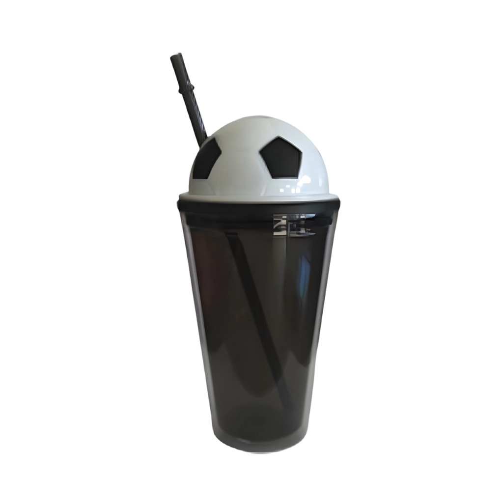 vaso, plástico, negro, 96*66*196mm / 16oz champion , doble pared diseño de pelota y pajilla