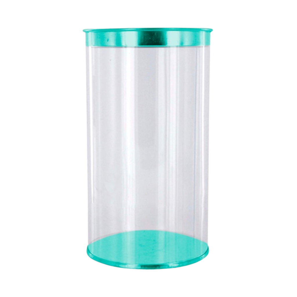estuche cilindrico, pvc, aqua, 100*140 centimetros, con tapadera y base de color