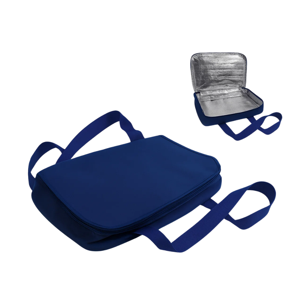 porta pyrex, oxford, azul, 34.3*25.4*6.4cm centimetros, interior de aluminio