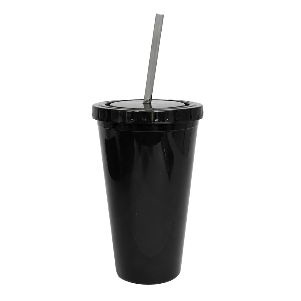 vasos, plástico, negro, 450 mililitro, doble pared y pajilla