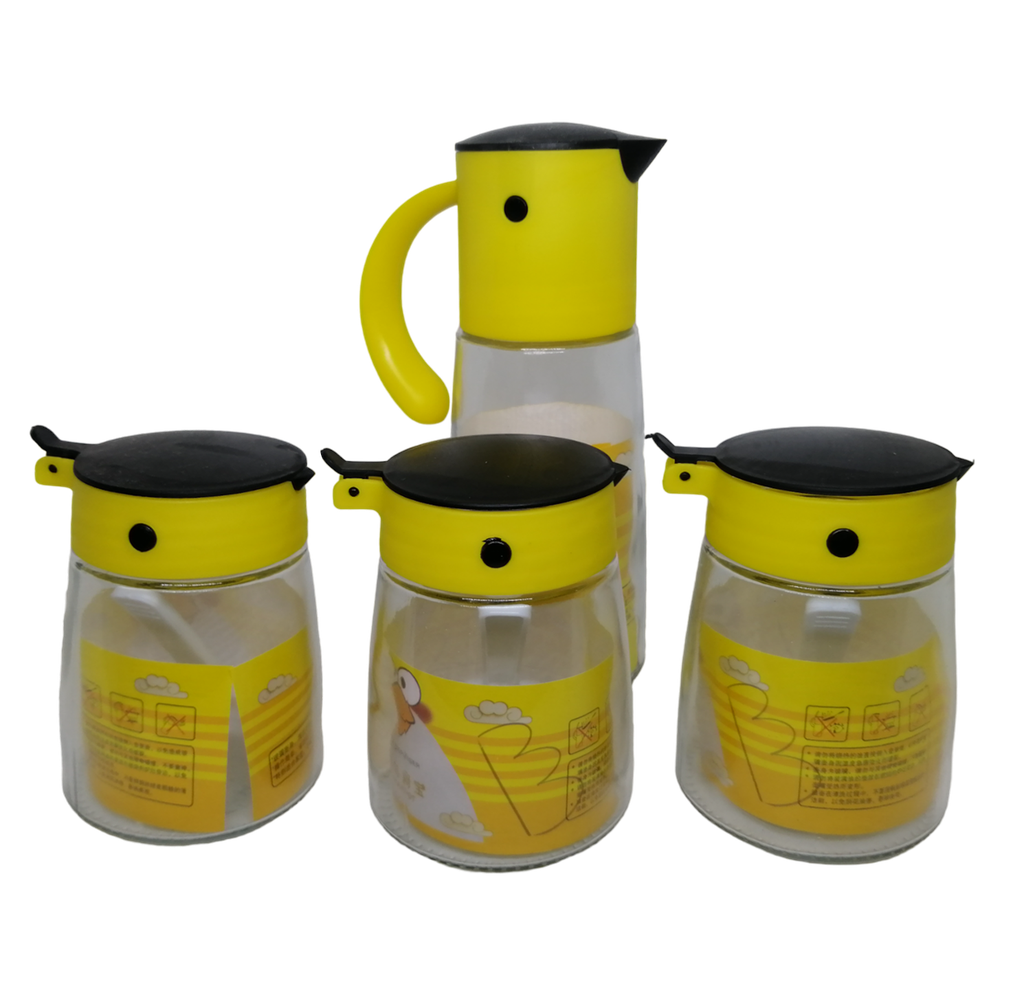 set de frascos, vidrio, transparente,  nd, 4 unidades