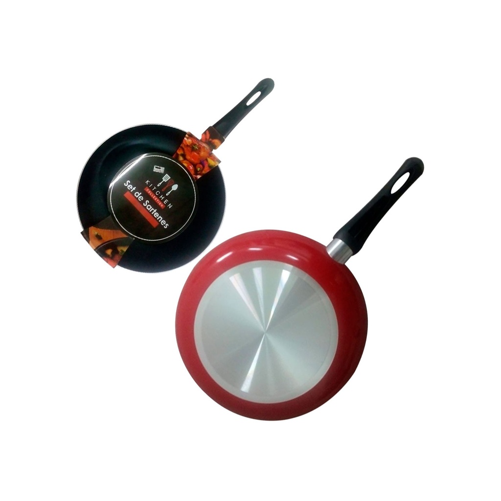 sartenes, acero inoxidable, rojo, 22*4.3 centimetros, interior negro