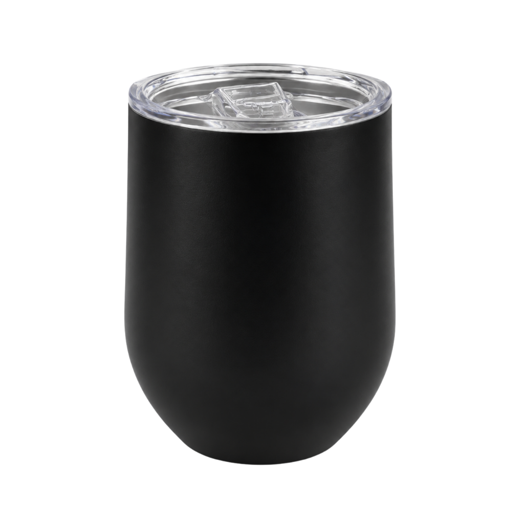 vaso acero inoxidable negro mate 12 oz termico vinero con tapadera plastica