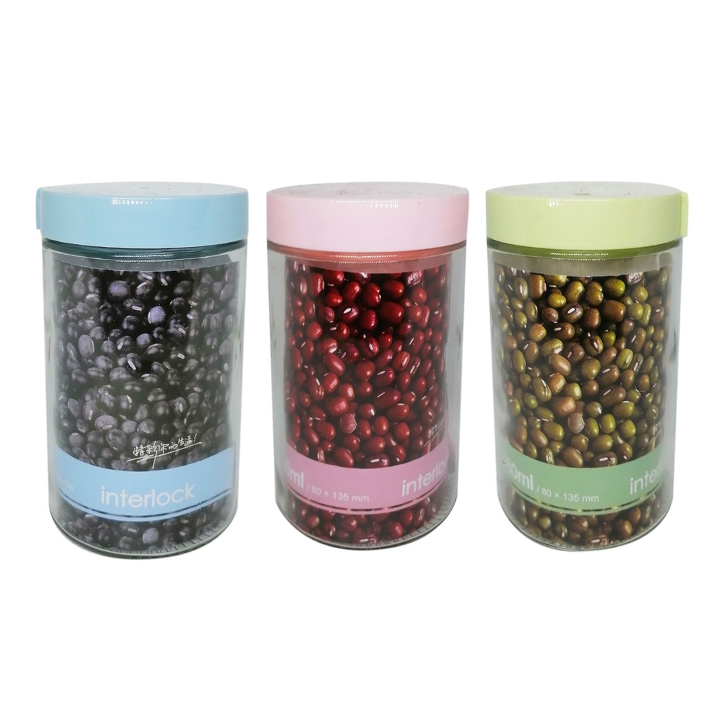 set, vidrio, surtido, 3 pcs 580 mililitro, canister,con tapa plastica