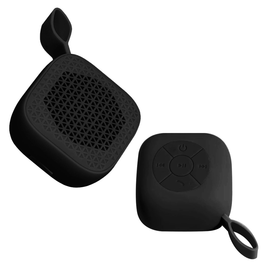 bocina, silicón, negro, 4*7*4.2 centimetros, con agarrador contra el agua