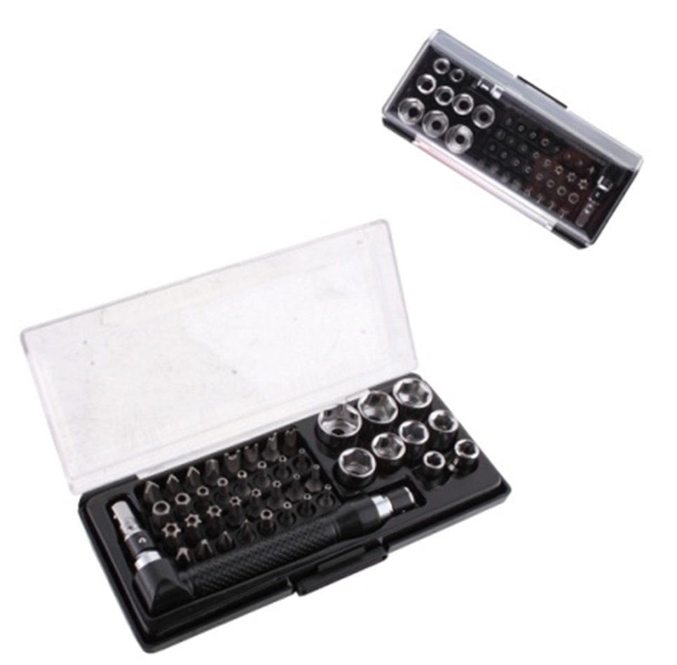 set de herramientas, acero inoxidable, negro, 15*7.5*3.5 cm 43 pcs , en caja plastica rectangular