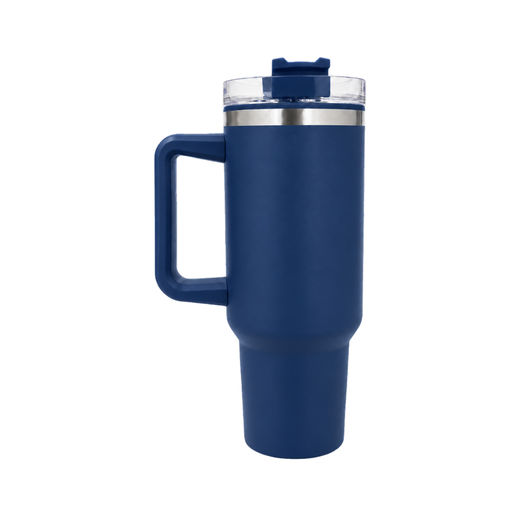 taza, acero inoxidable, azul mate, 40 oz Bold doble pared interior plástica, tapa y pajilla