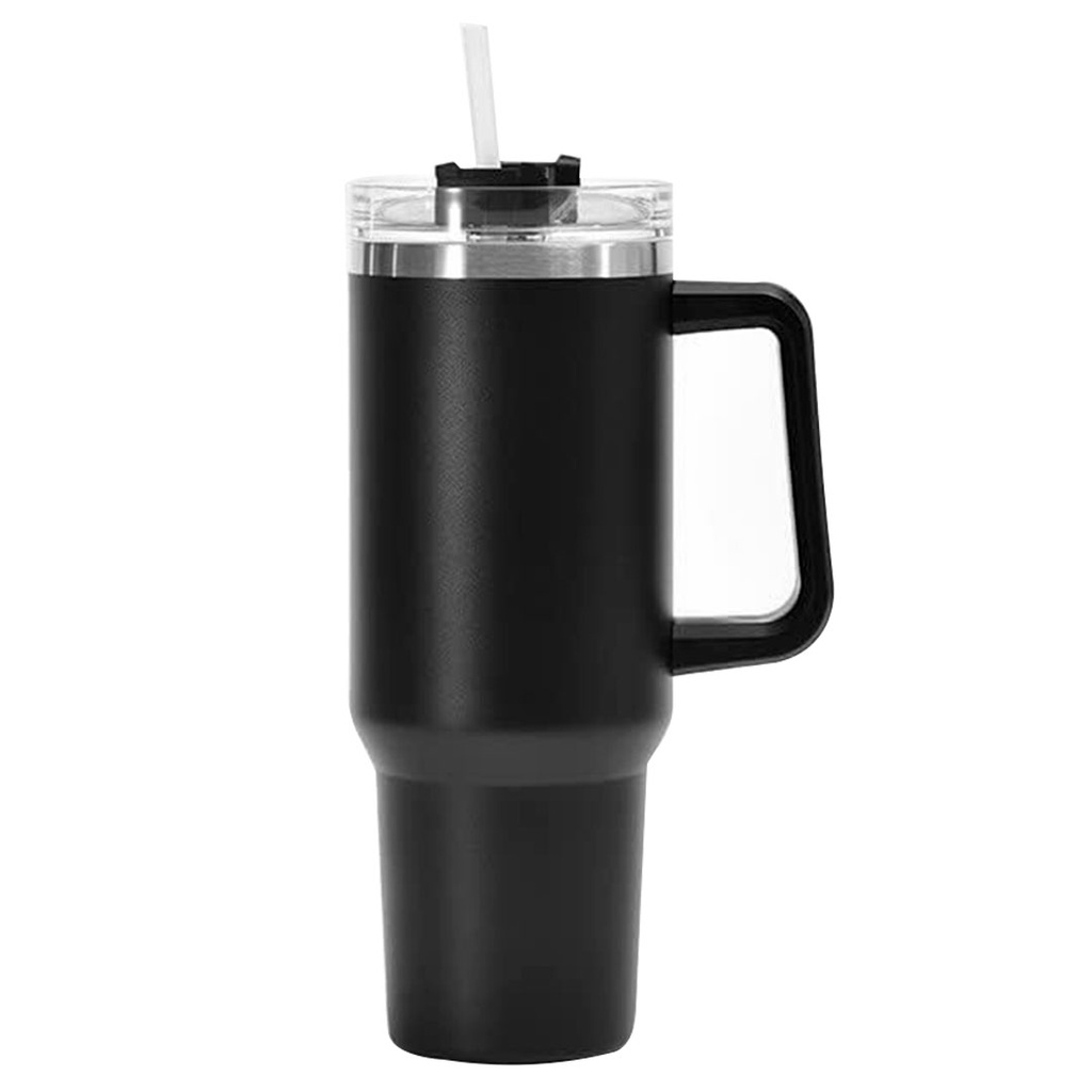 taza, acero inoxidable, negro mate, 40 oz  bold doble , interior plastico pared con pajilla