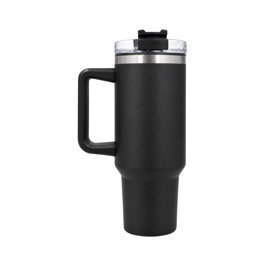 taza, acero inoxidable, negro mate, 40 oz,  Bold doble pared interior plástica, tapa y pajilla