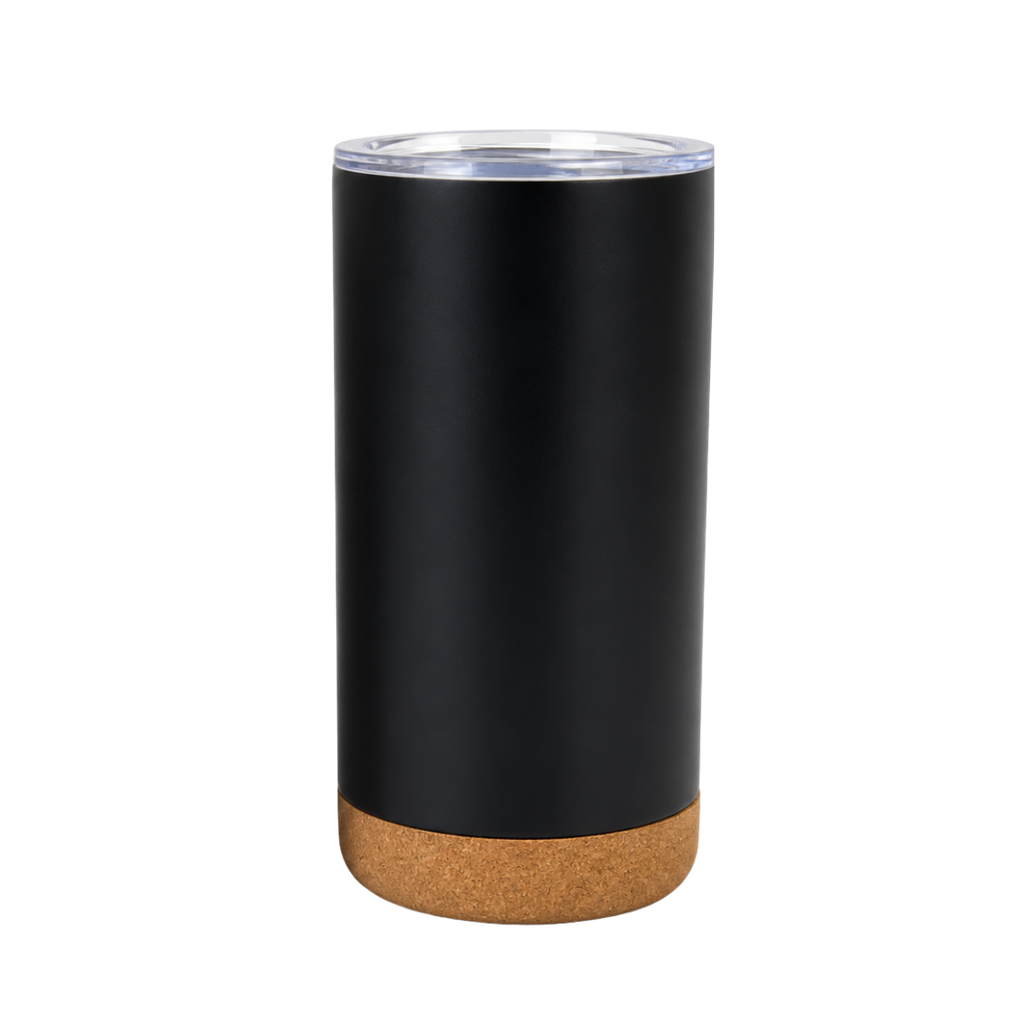 vaso, acero inoxidable, negro mate, 400 ml doble pared , con base de corcho