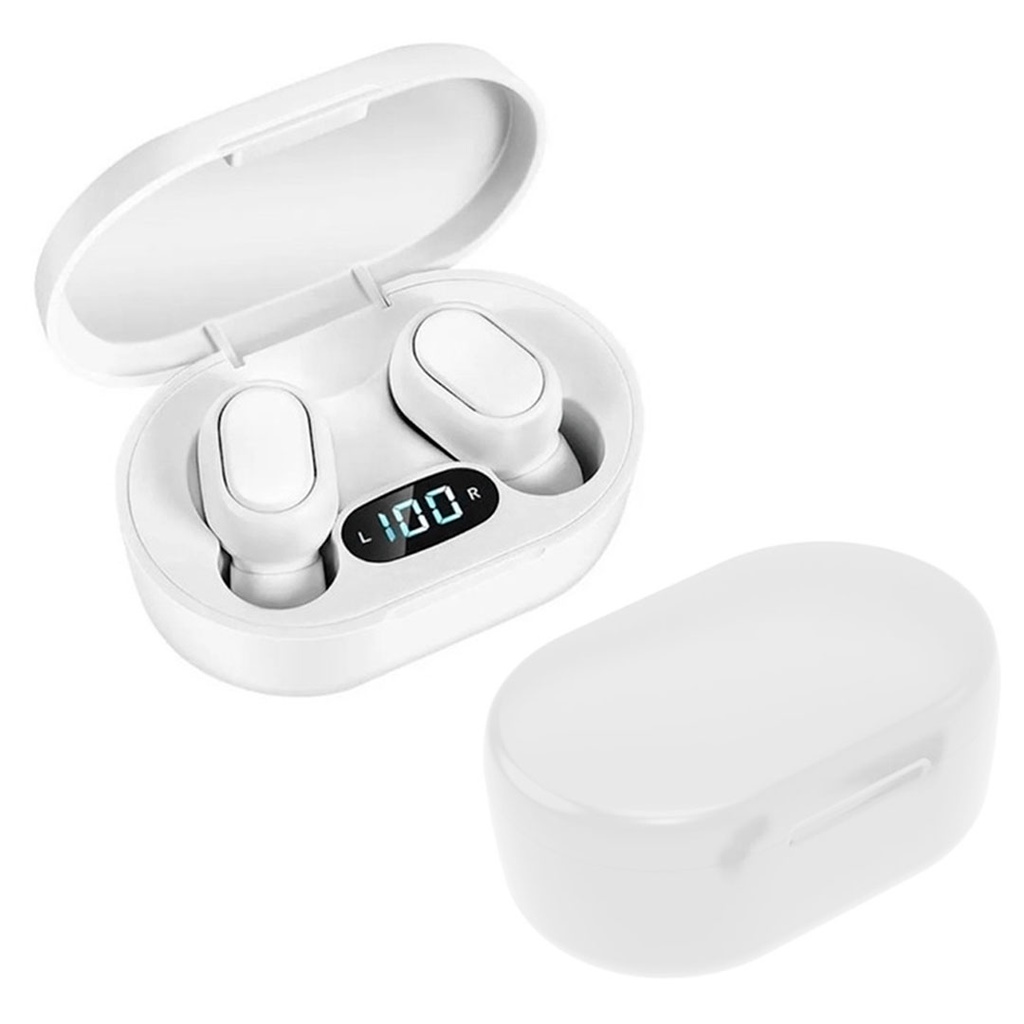 audifono, plástico, blanco, 7*4.3 cm inalambrico , en caja con medidor de carga