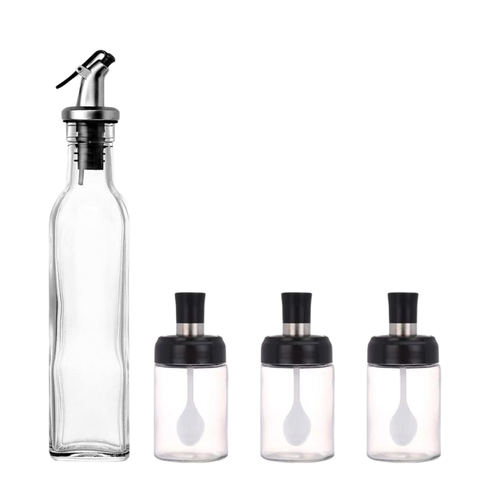 set, vidrio, , 4 pcs , vinagrera y condimentero