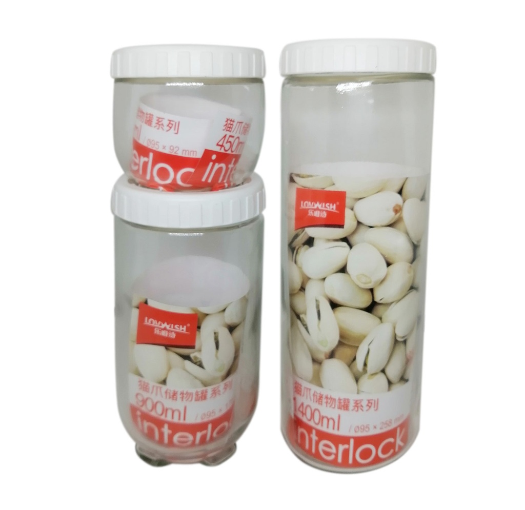 set, vidrio, , 3 canister , 1400 ml, 900 ml, 400 ml