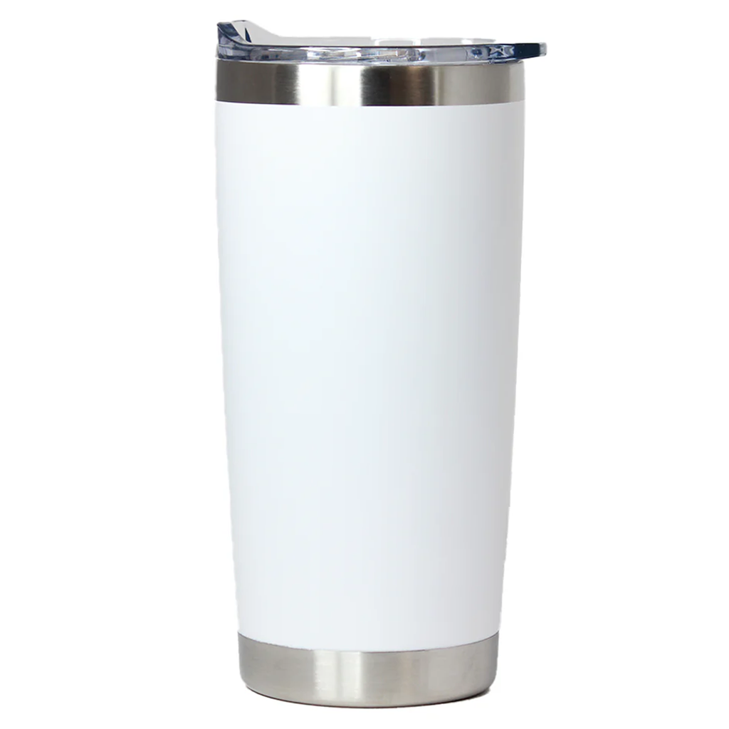 VASO, ACERO INOXIDABLE, BLANCO, 20 ONZAS, térmico doble pared con tapa plástica sello de silicón para sublimar