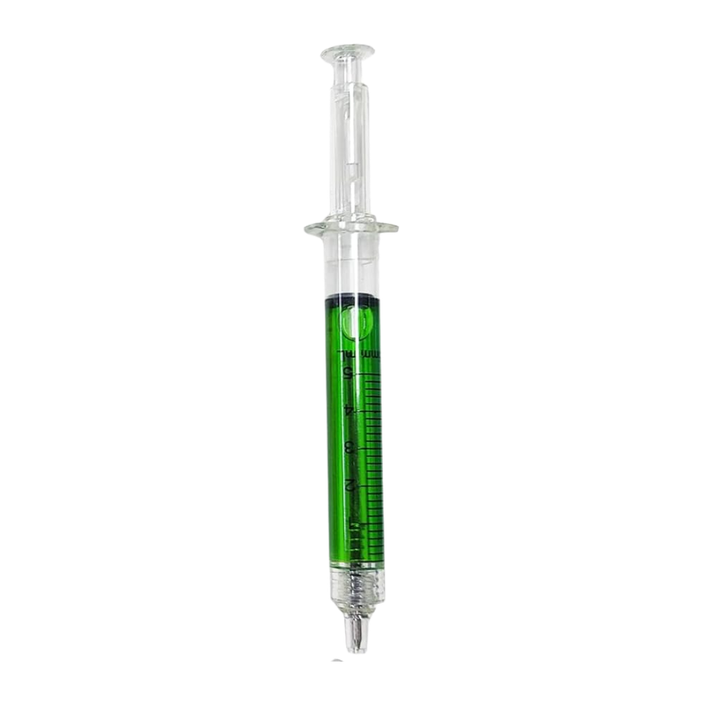 Lapiceros, Plástico, Verde, 14 Centimetros, Forma De Jeringa 