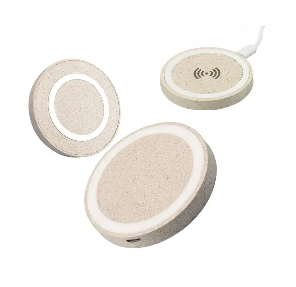 CARGADOR, FIBRA DE TRIGO, BLANCO, 68*68*10.5 mm, 5W DE SALIDA CON BASE SUAVE
