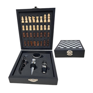 Set De Vino Acero Inoxidable Negro 16*17*4.6 Cm 4 pcs en caja de juego de ajedrez