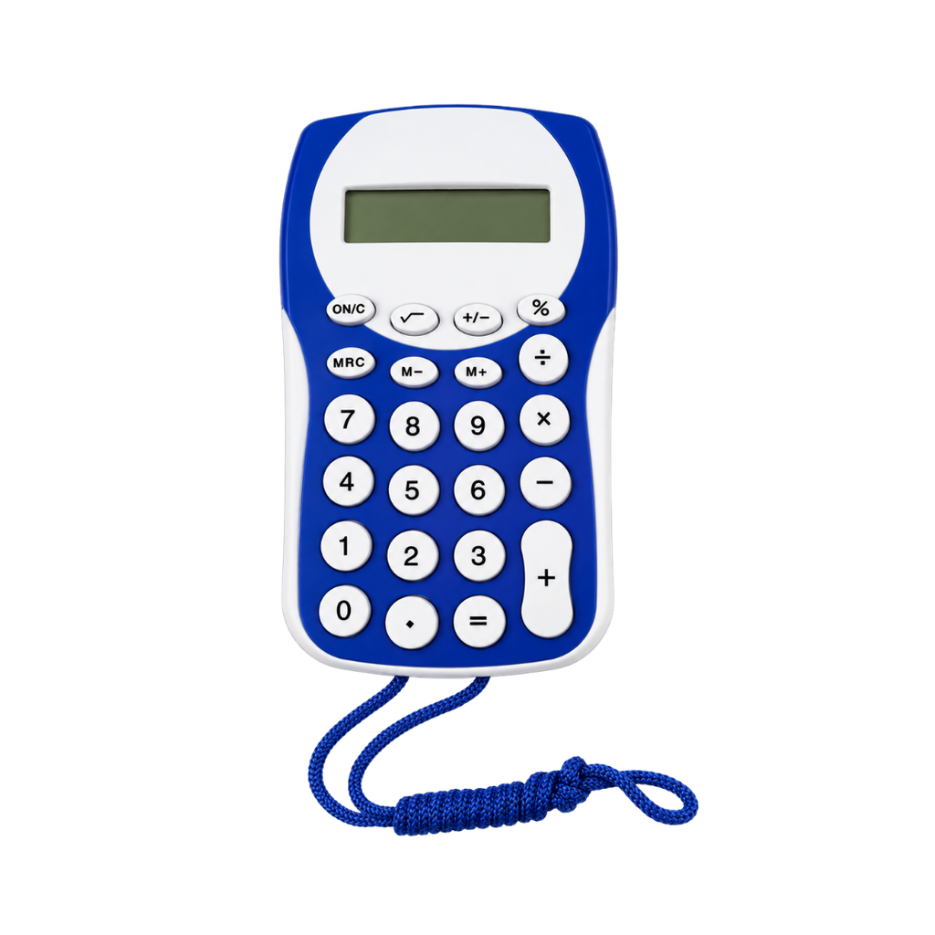 [P286104] Calculadora, Plastico, Azul Reflex, 127*75*10mm , Racoon Con Pita