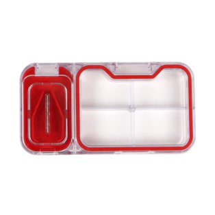 Pastillero, Plástico, Rojo, 12*6.3*1.8 Centimetros, 4 Divisiones Con Cortador Sello Silicon