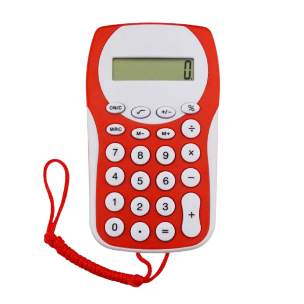 [P286107] Calculadora, Plastico, Rojo, 127*75*10mm , Racoon Con Pita