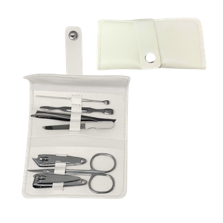 Set De Manicura, Acero Inoxidable, Blanco, 7 Pcs En Estuche , Imitacion Cuero