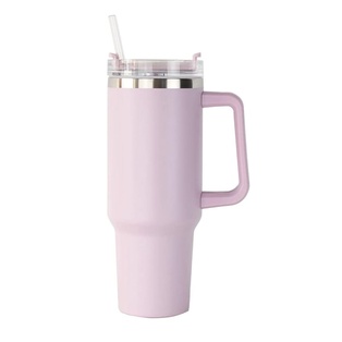 Taza, Acero Inoxidable, rosado mate, 40 Oz Bold doble pared interior plástica, tapa y pajilla