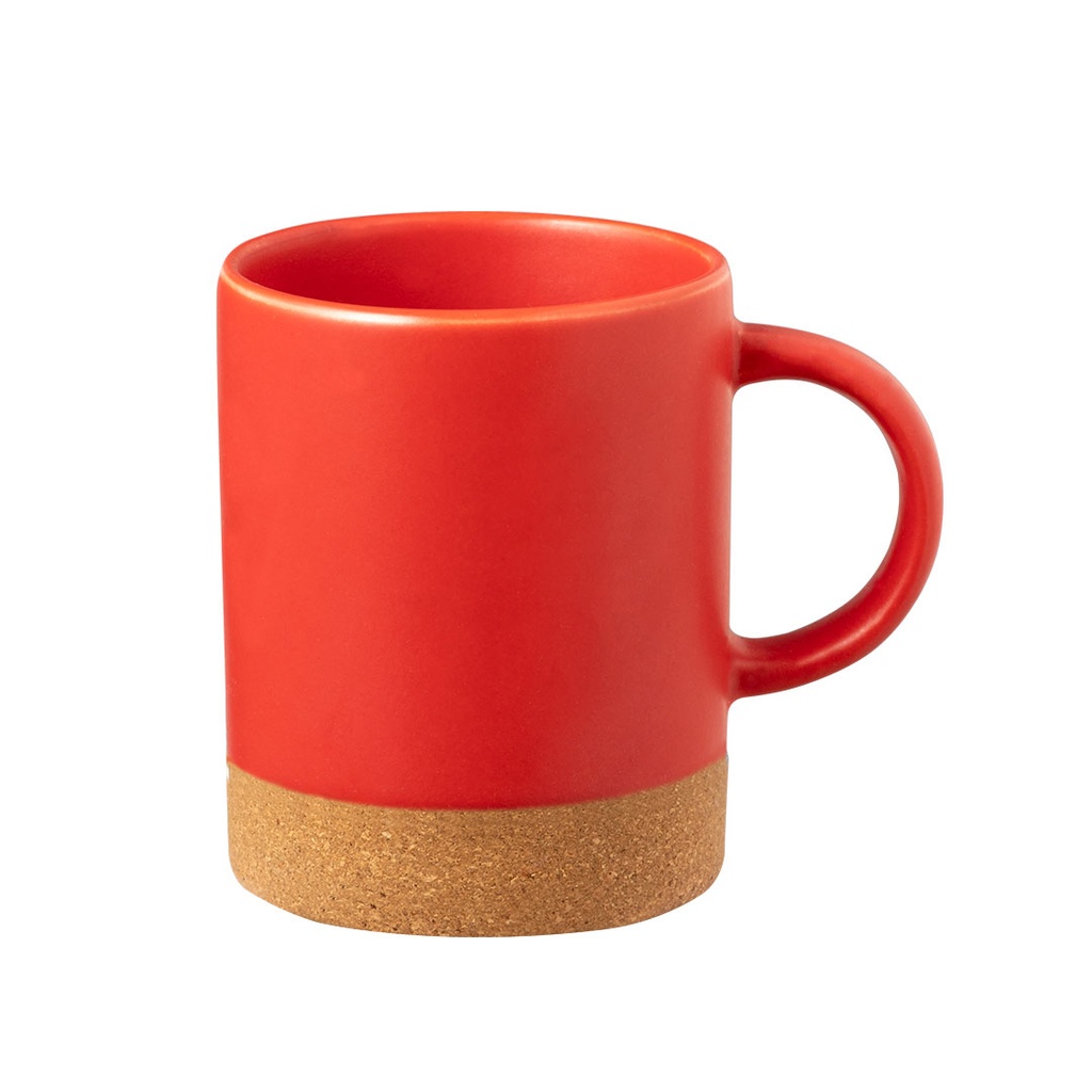 [P251377] Taza, Cerámica, Rojo, 450 Ml Country , 8*11.5cm Base De Corcho Sin Tapa
