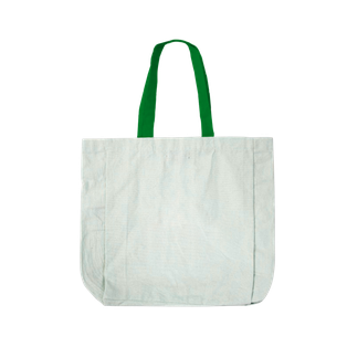 Bolsa, Manta Cruda, Natural (blanco), 36*31*10 Centimetros, Con Agarradro De Faja Verde