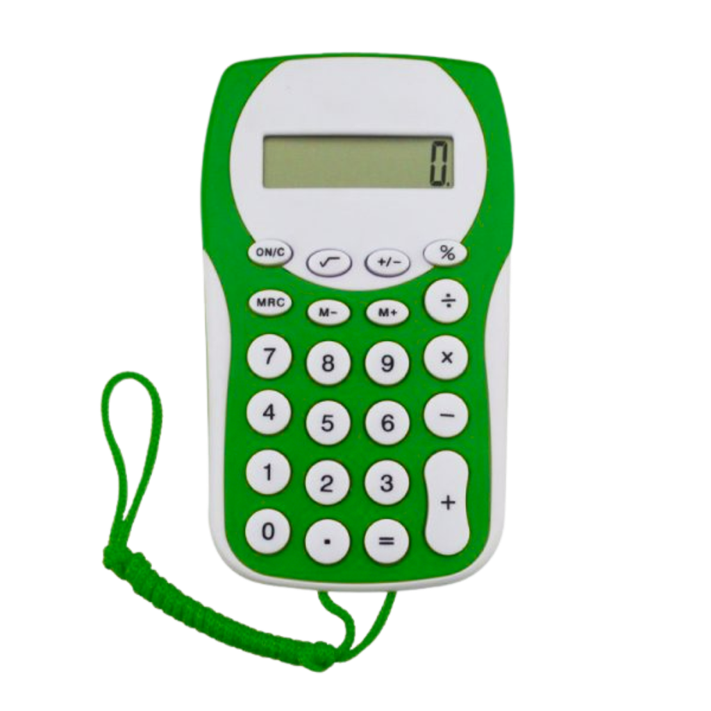 [P286105] Calculadora, Plastico, Verde, 127*75*10mm , Racoon Con Pita