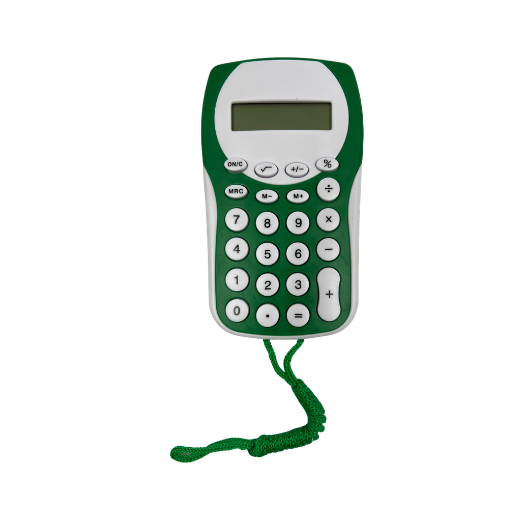 [P286105] Calculadora, Plastico, Verde, 127*75*10mm , Racoon Con Pita