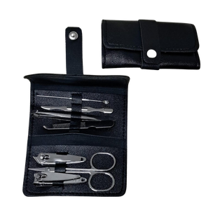 Set De Manicura, Acero Inoxidable, Negro, 7 Pcs En Estuche , Imitacion Cuero
